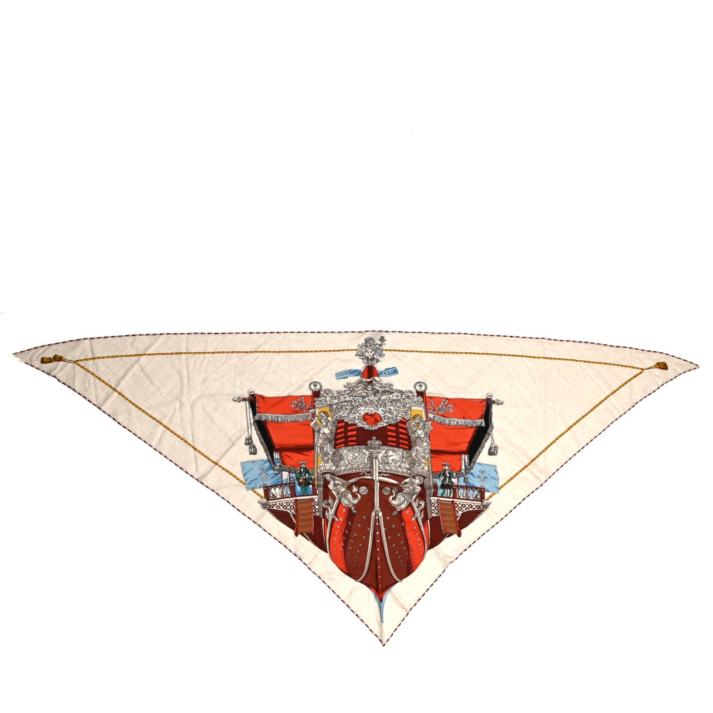 Cashmere Silk La Reale Giant Pointe Triangle Shawl Naturel Vermillon Noisette