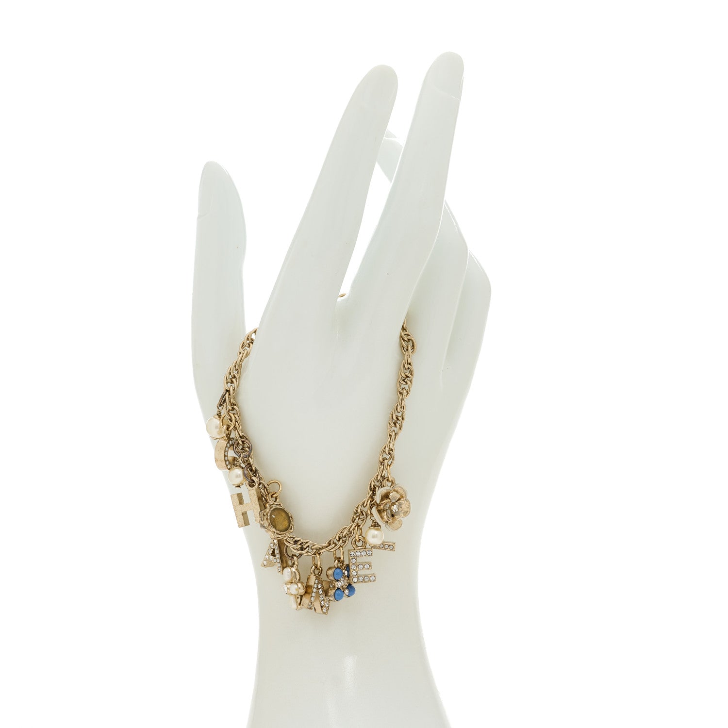 Chanel Metal Crystal Chain CC Charms Bracelet Gold 2 of 5