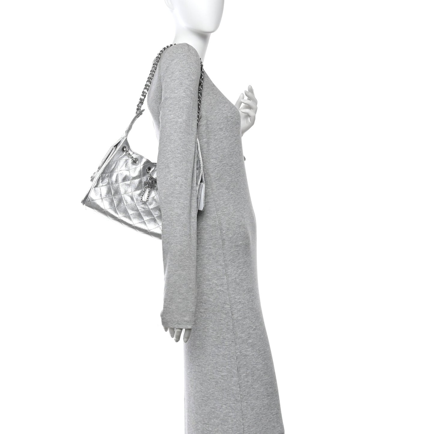 Metallic Caviar Quilted Small Chanel 25 Handbag Silver
