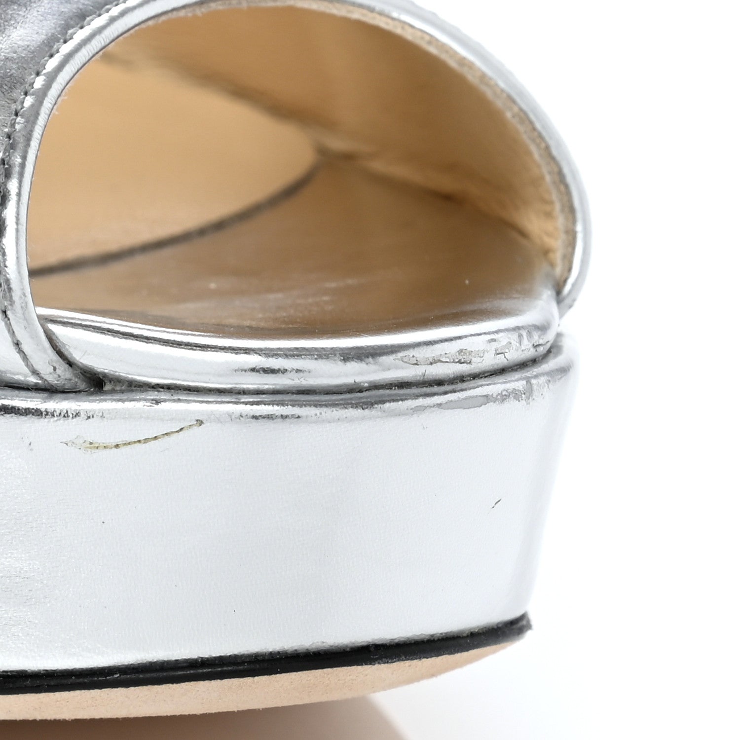 Jimmy Choo Mirror Calfskin Crown 120 Peep Toe Platform Pumps 39 Silver 8 of 11