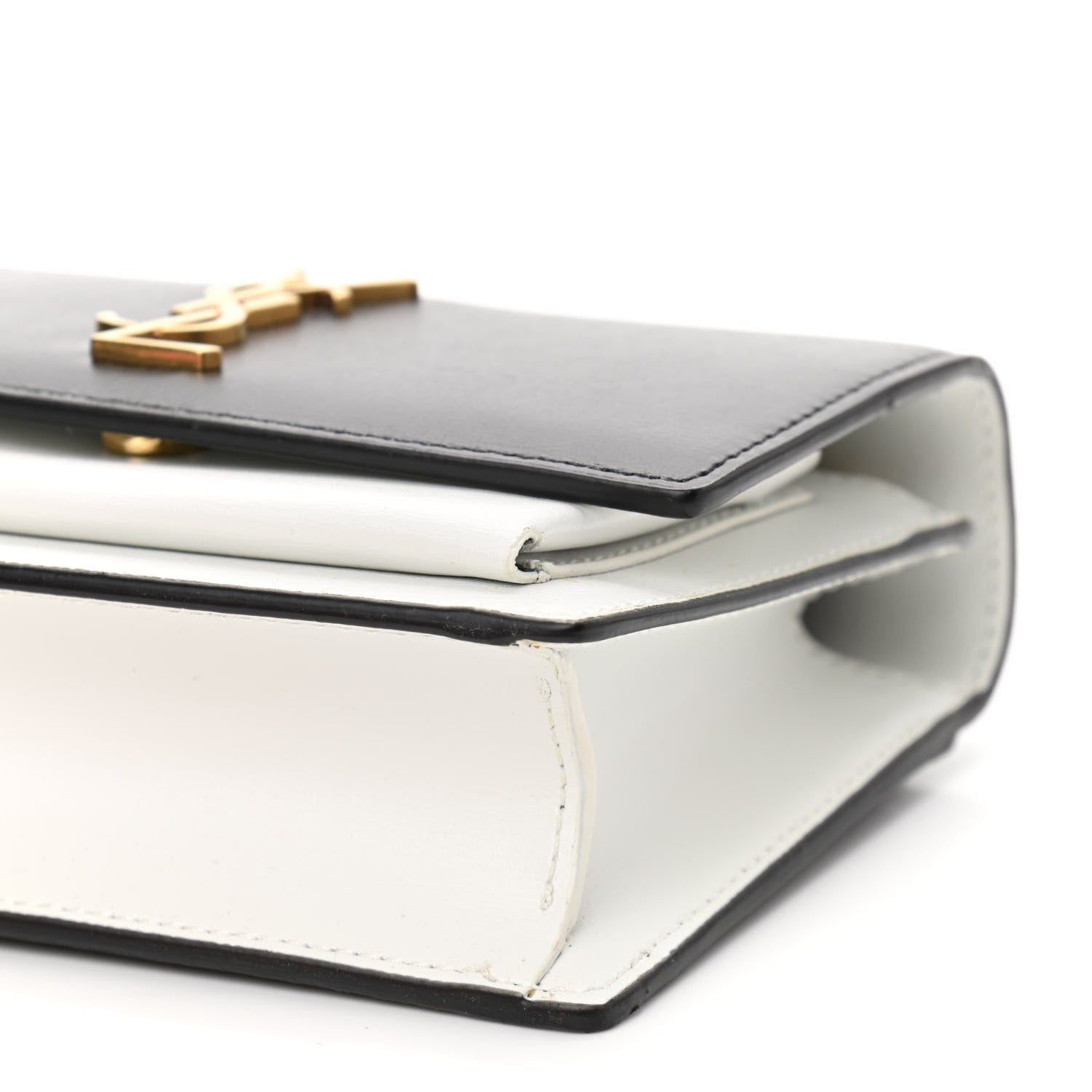 Saint Laurent New Aspen Calfskin Bi-Color Monogram Sunset Chain Wallet Black Dirty White 10 of 11