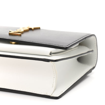 Saint Laurent New Aspen Calfskin Bi-Color Monogram Sunset Chain Wallet Black Dirty White 10 of 11