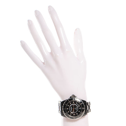 Chanel Stainless Steel Ceramic Diamond 38mm J12 Automatic Watch Black 2 of 6