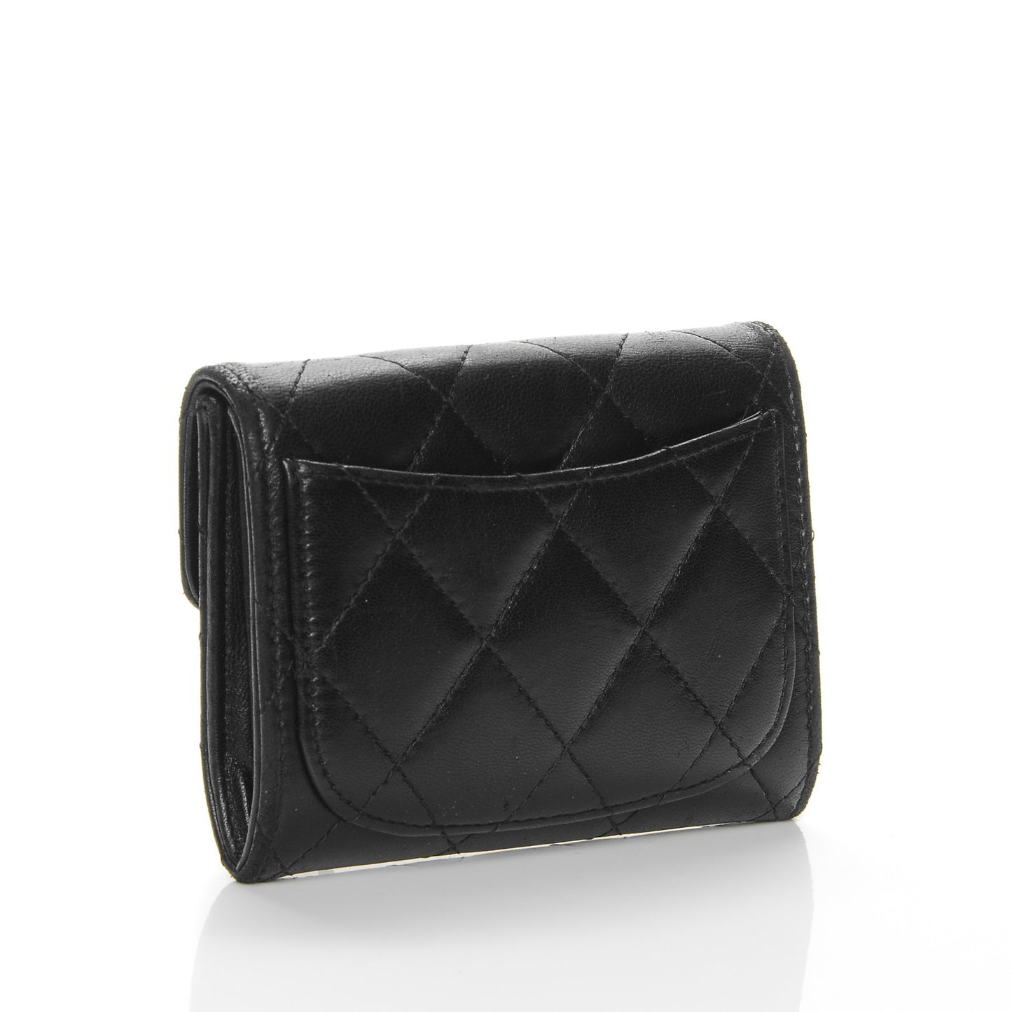Lambskin Quilted Flap Card Holder Wallet Black