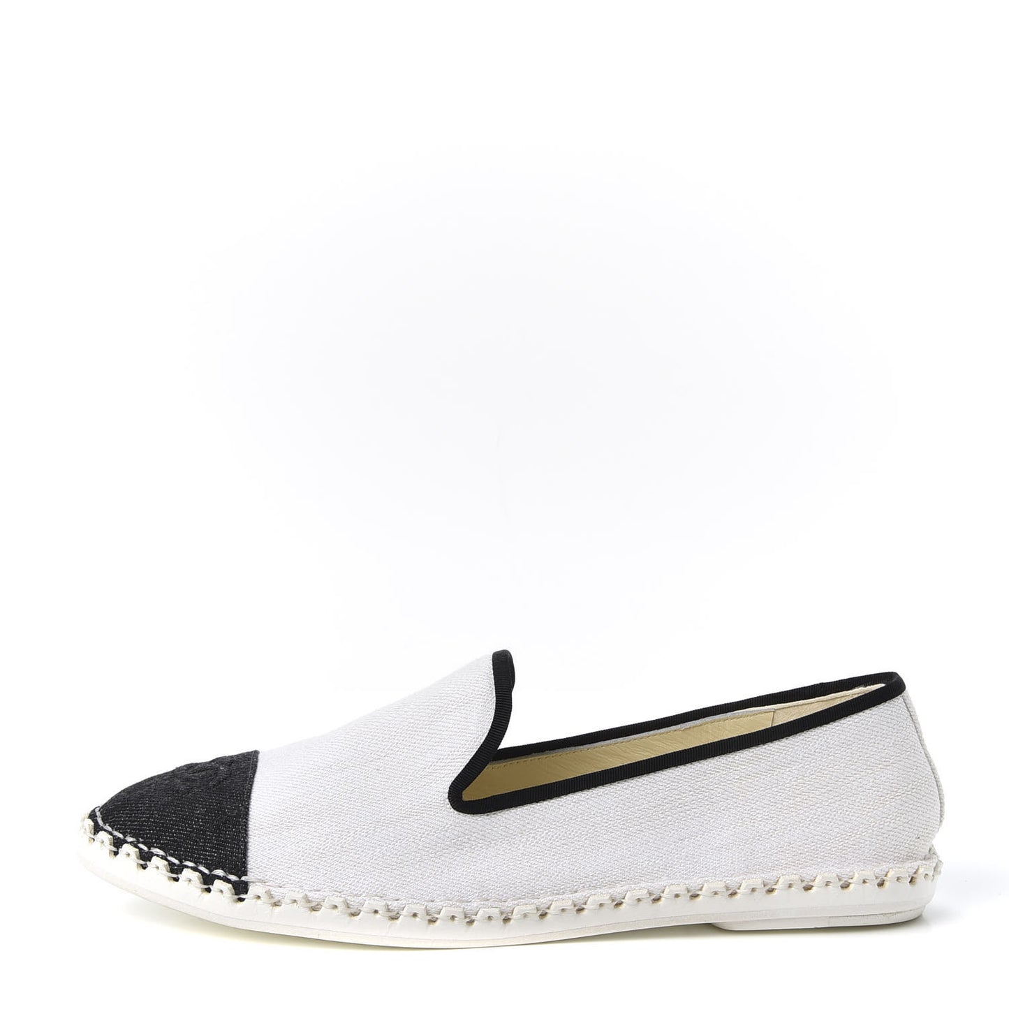 Fabric Chain CC Mocassin Loafer 40 White Navy