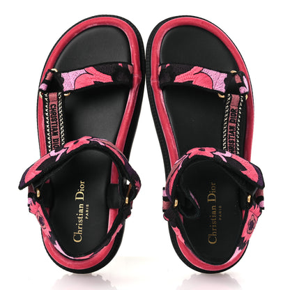 Christian Dior Canvas Embroidered Velvet Jardin Indien 10mm D-Wave Sandals 39 Pink Multicolor 2 of 13