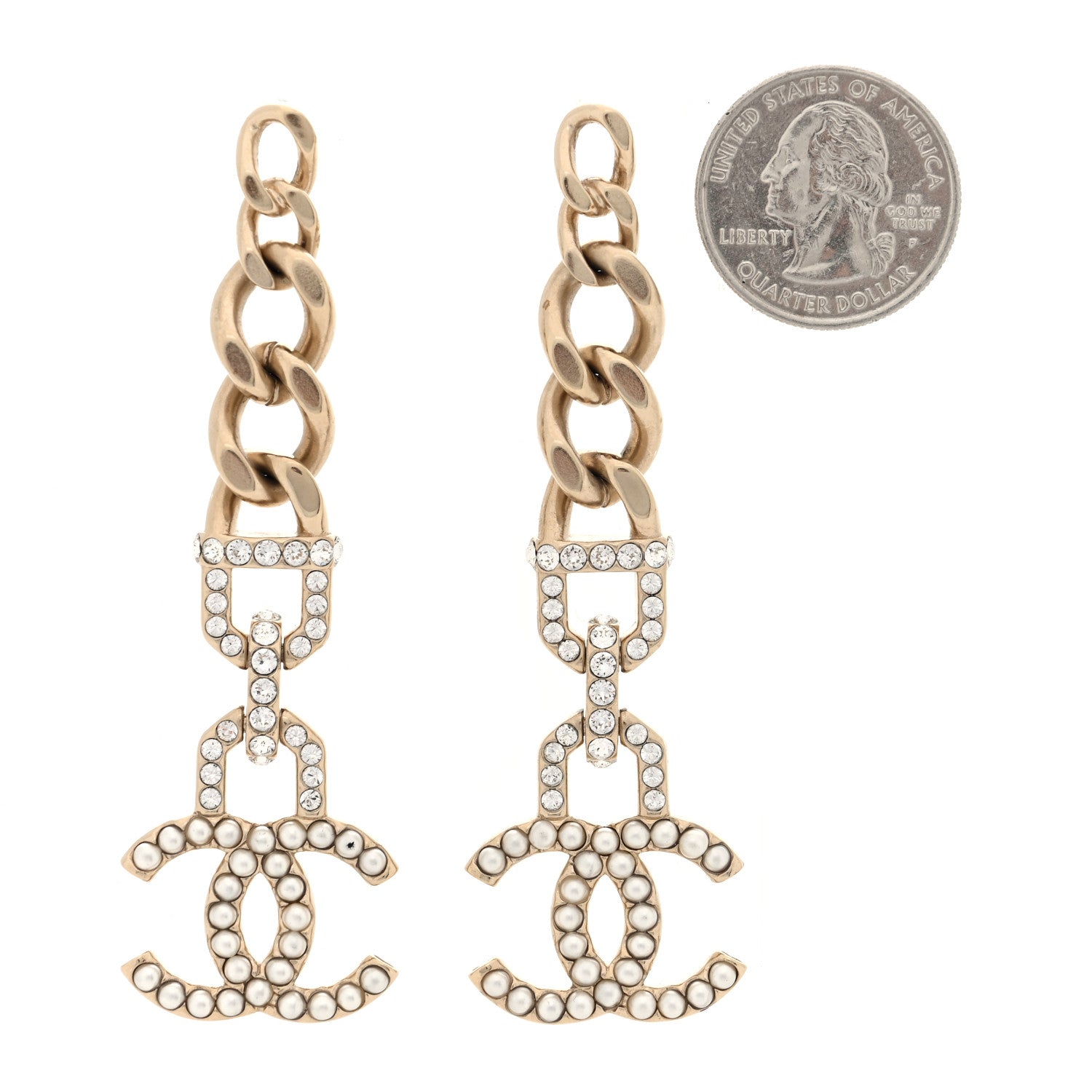 Chanel Metal Crystal CC Vendome CC Dangle Earrings Gold 2 of 4
