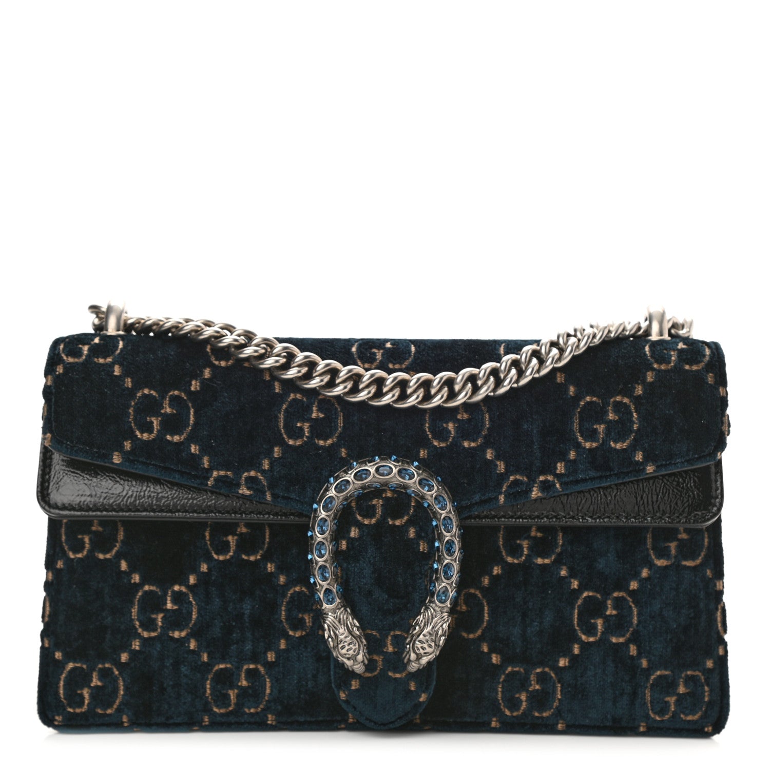 Gucci Velvet Skipper Crystal GG Monogram Small Dionysus Shoulder Bag Blue Beige Black 1 of 9