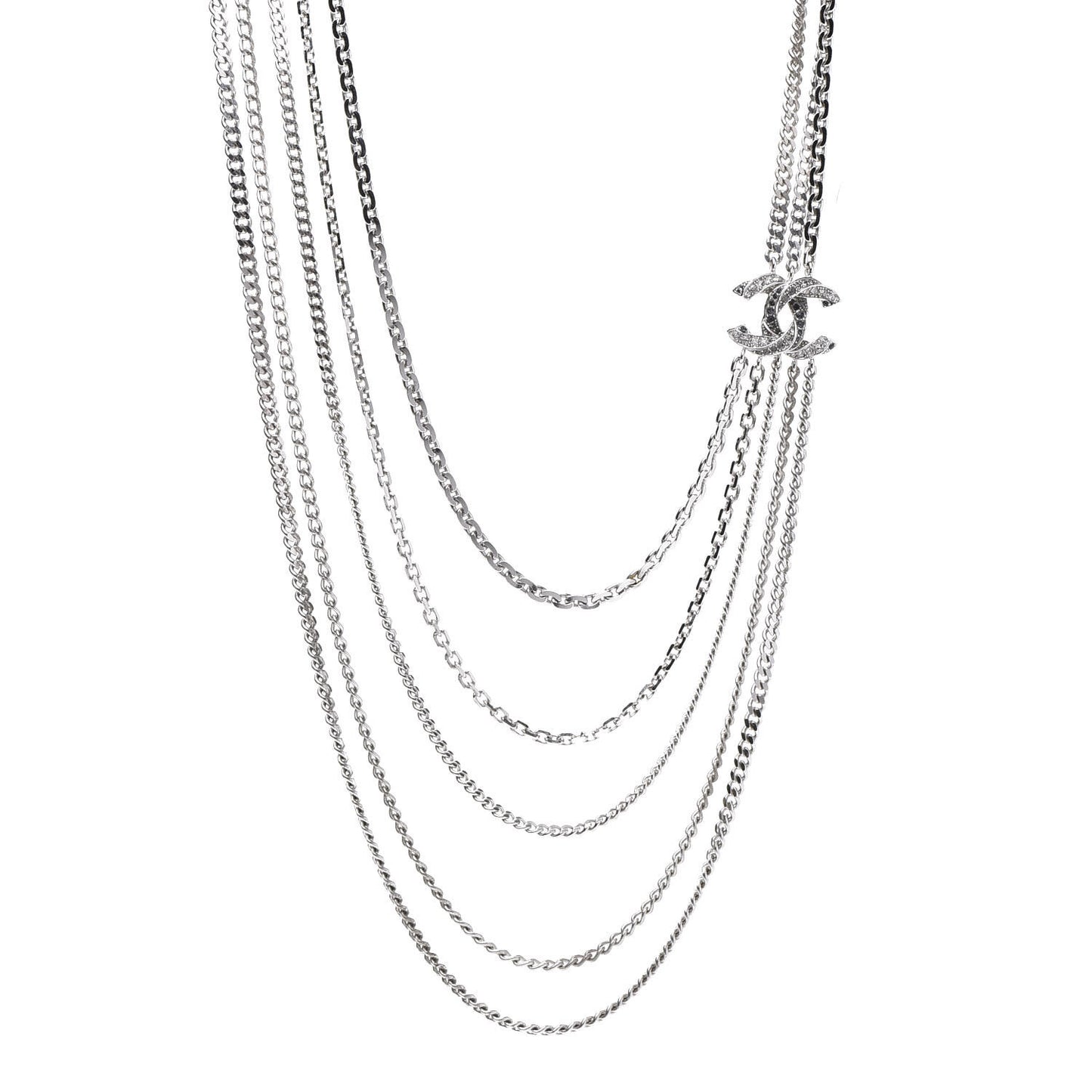 Crystal CC Multi Strand Chain Necklace Silver