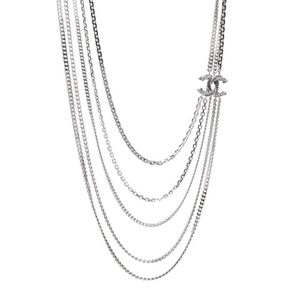Chanel Crystal CC Multi Strand Chain Necklace Silver 1 of 8