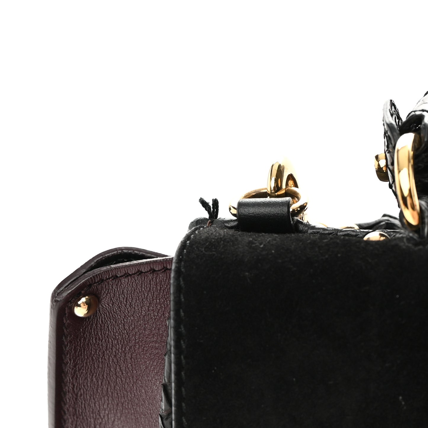 Calfskin Suede Snakeskin Small Sofia Satchel Black Burgundy