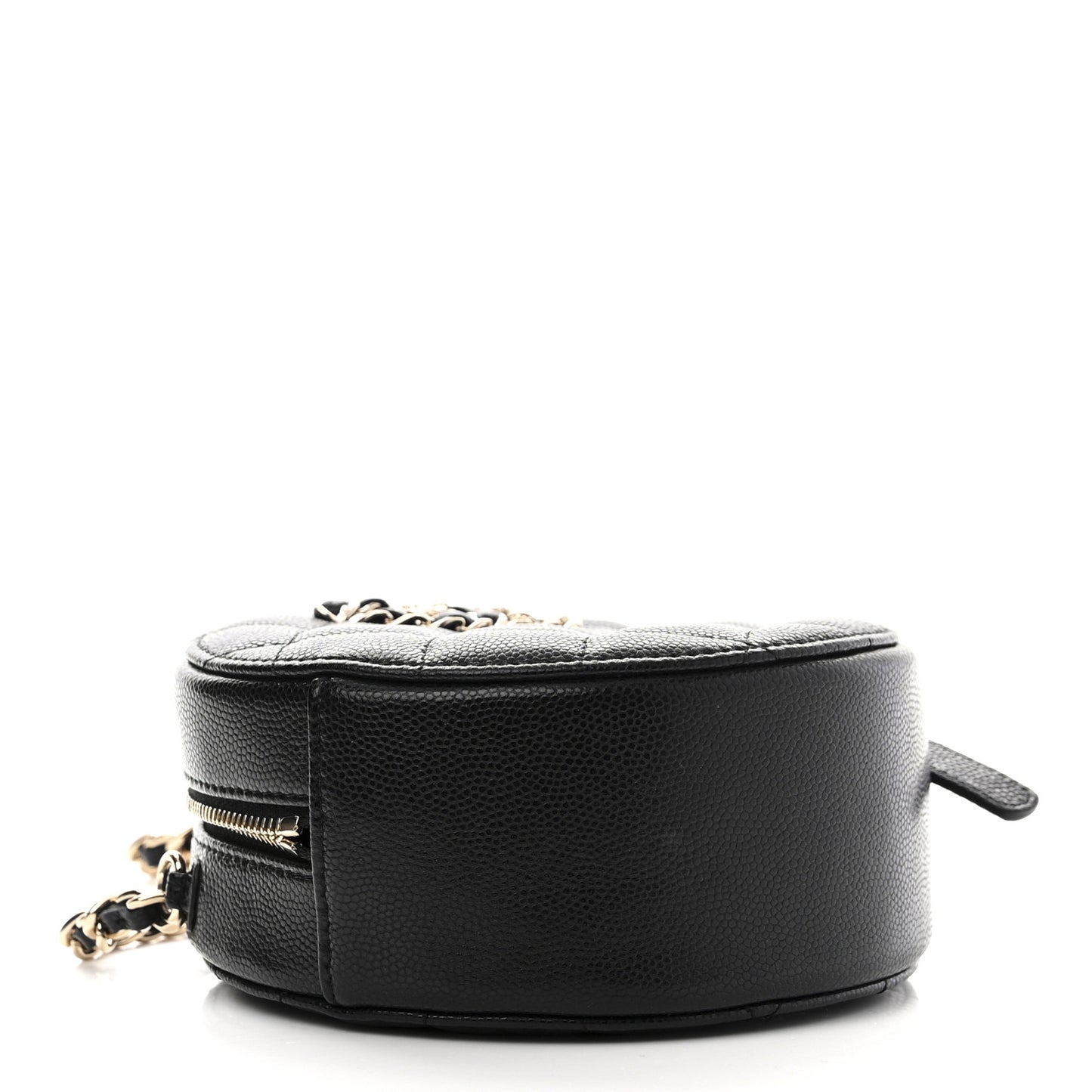 Caviar Quilted French New Wave Round Clutch With Chain Black