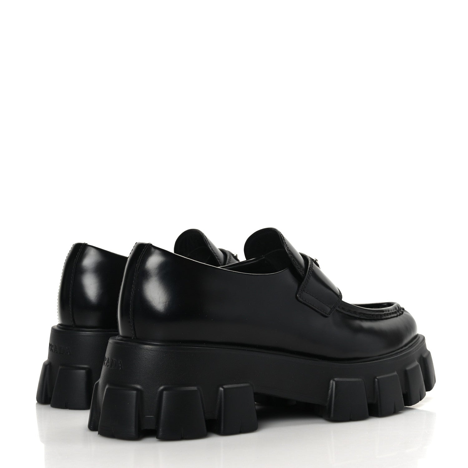 Prada Spazzolato Triangle Logo Monolith Pointy 55mm Loafers 41 Black 4 of 9