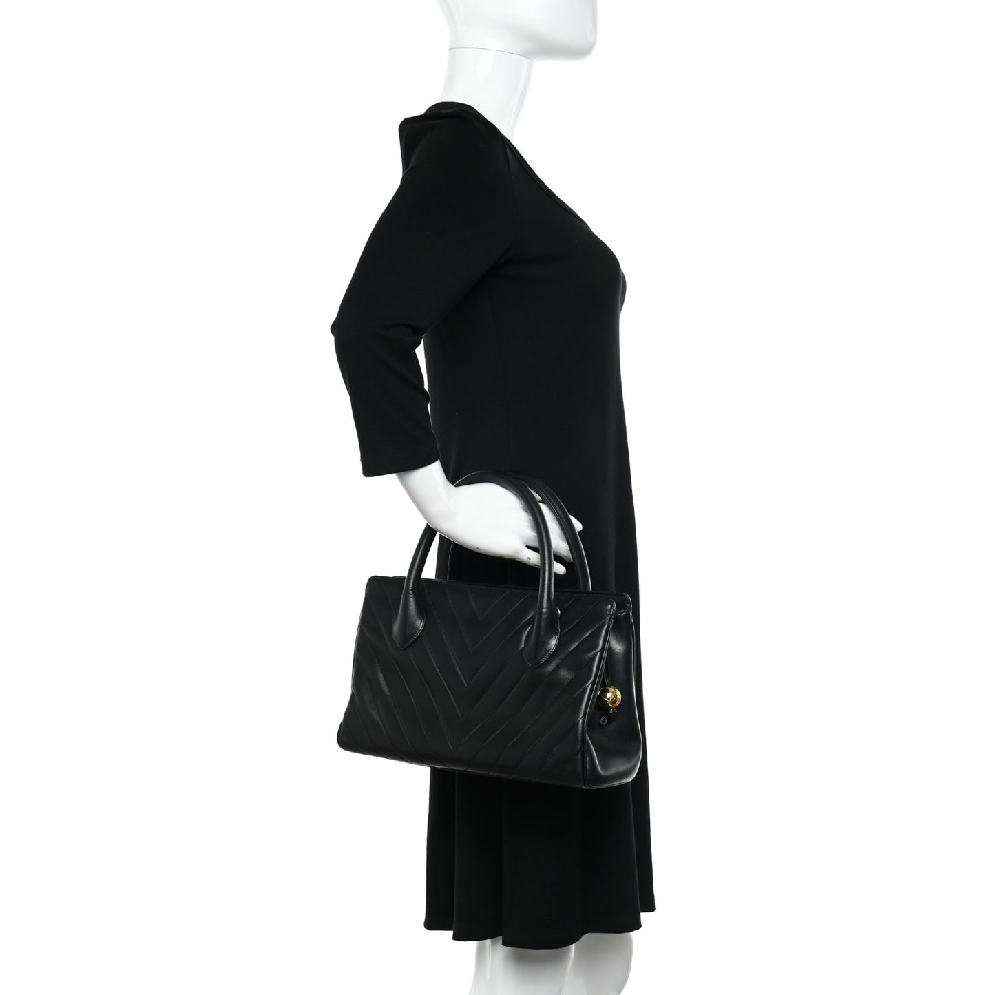 Lambskin Chevron Quilted Top Handle Bag Black