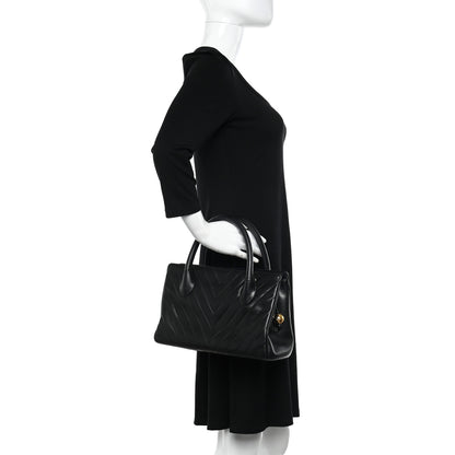 Chanel Lambskin Chevron Quilted Top Handle Bag Black 2 of 11
