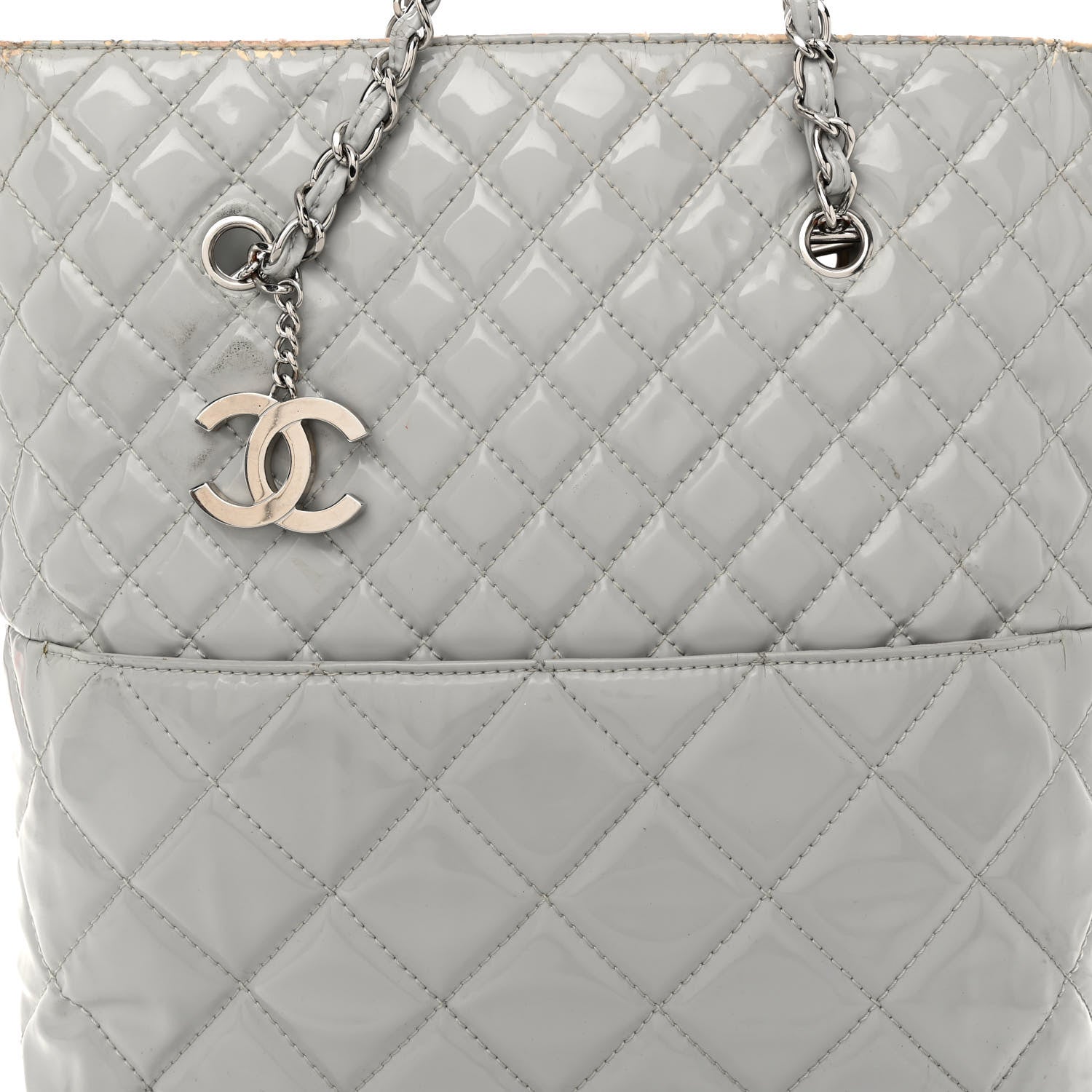 Chanel Vinyl Quilted In The Business North South Tote Light Grey 7 of 13