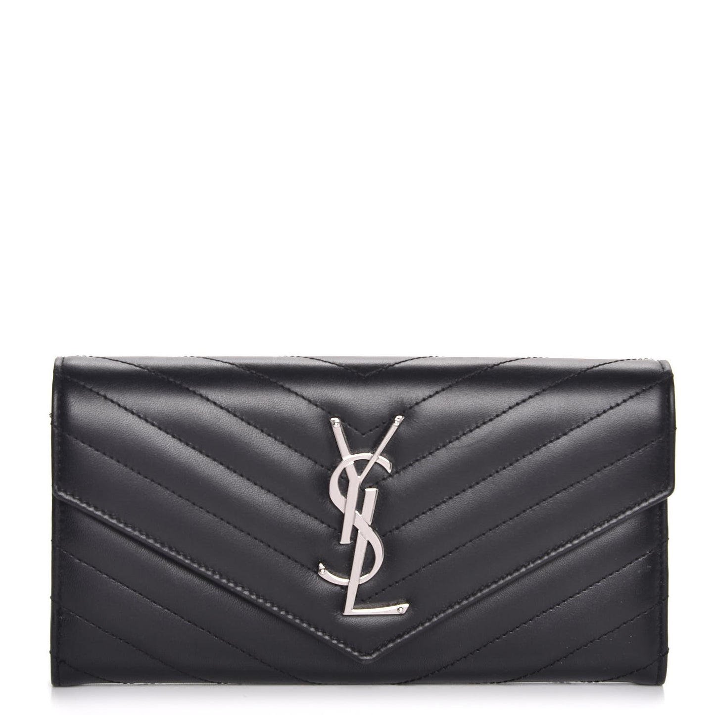 Calfskin Matelasse Chevron Monogram Flap Wallet Black