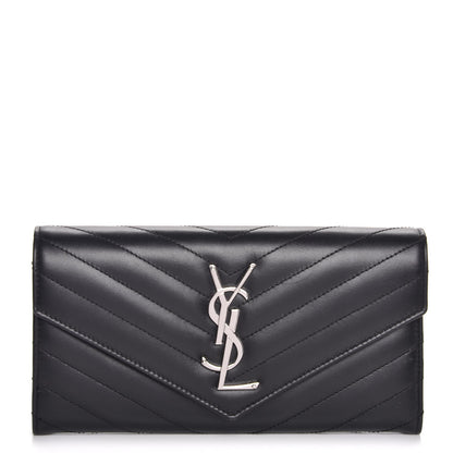 Saint Laurent Calfskin Matelasse Chevron Monogram Flap Wallet Black 1 of 9