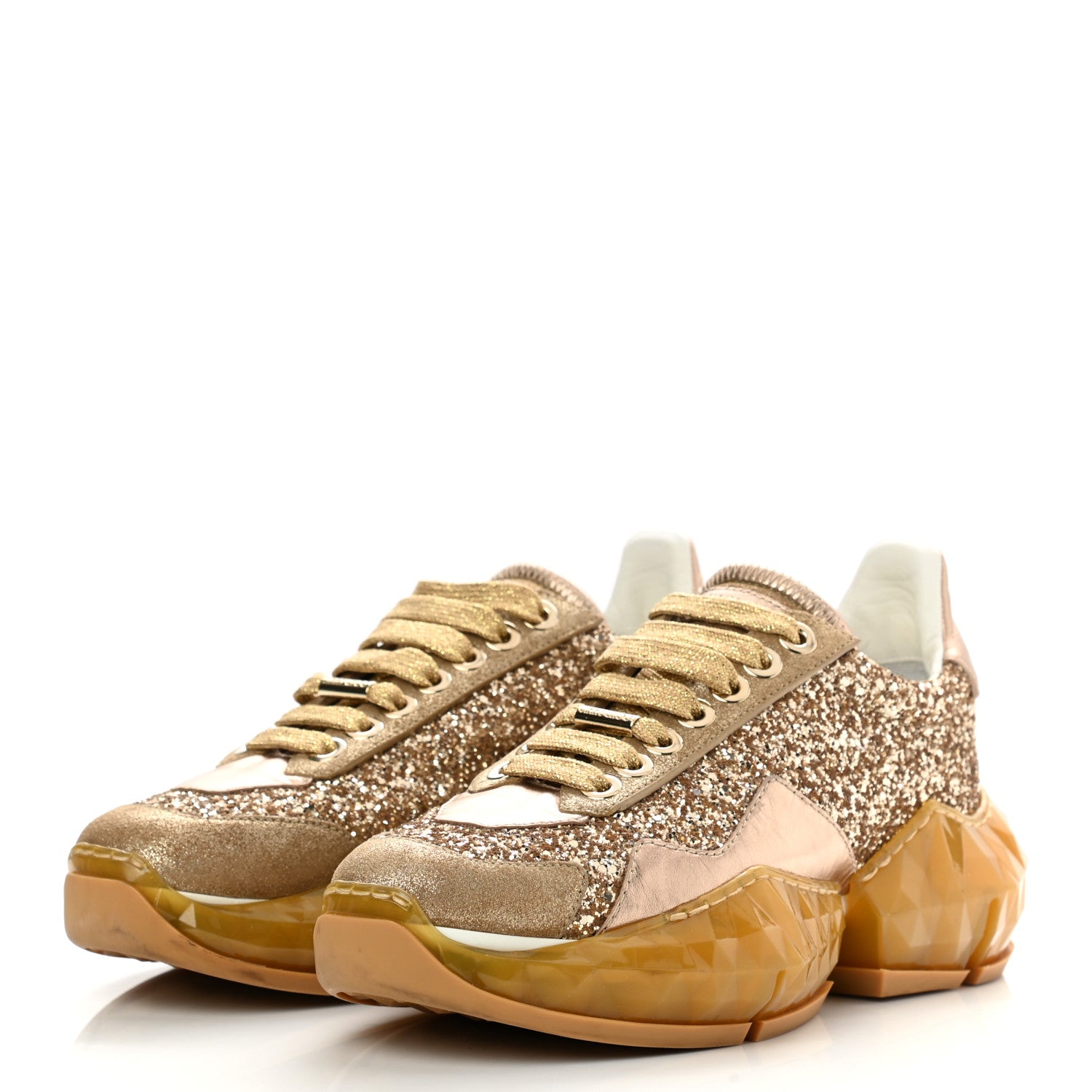 Jimmy Choo Calfskin Glitter Womens Diamond Low Top Sneaker 36 Gold 3 of 10