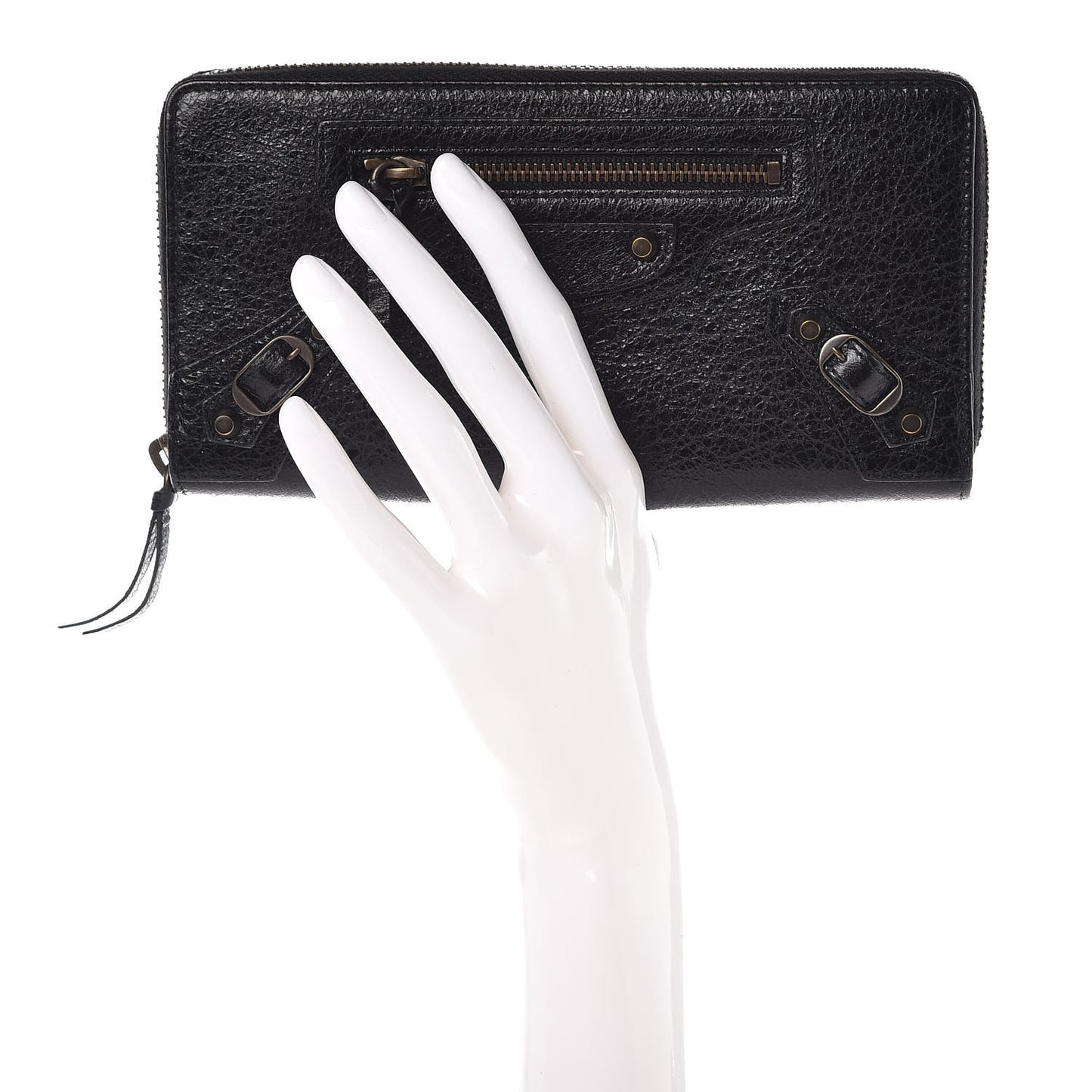 Agneau Classic Hardware Continental Zip Around Wallet Black