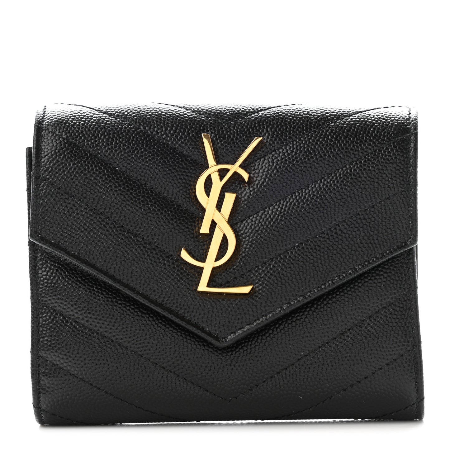 Grain De Poudre Matelasse Chevron Monogram Compact Tri Fold Wallet Black