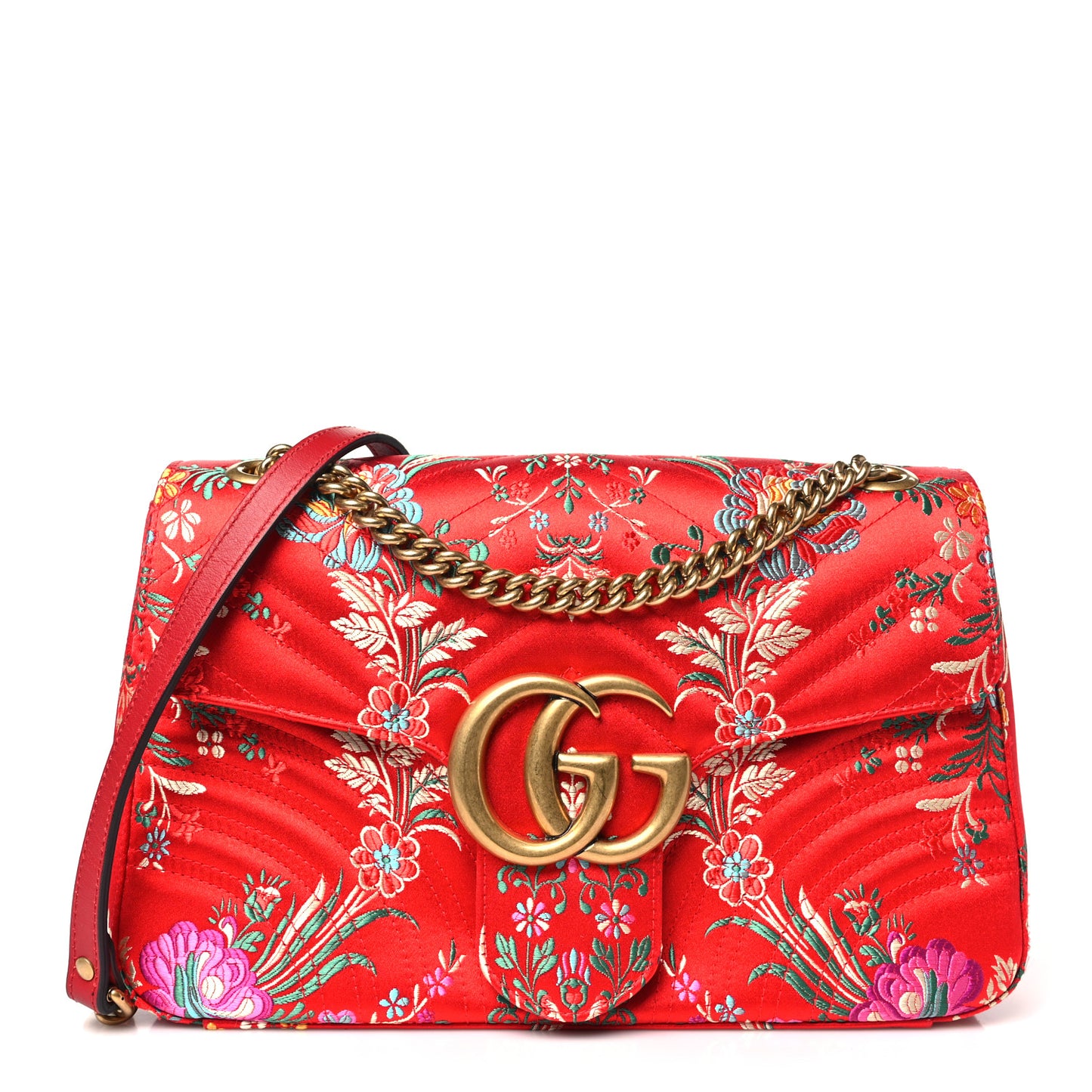 Jacquard Matelasse Floral Medium GG Marmont Shoulder Bag Red