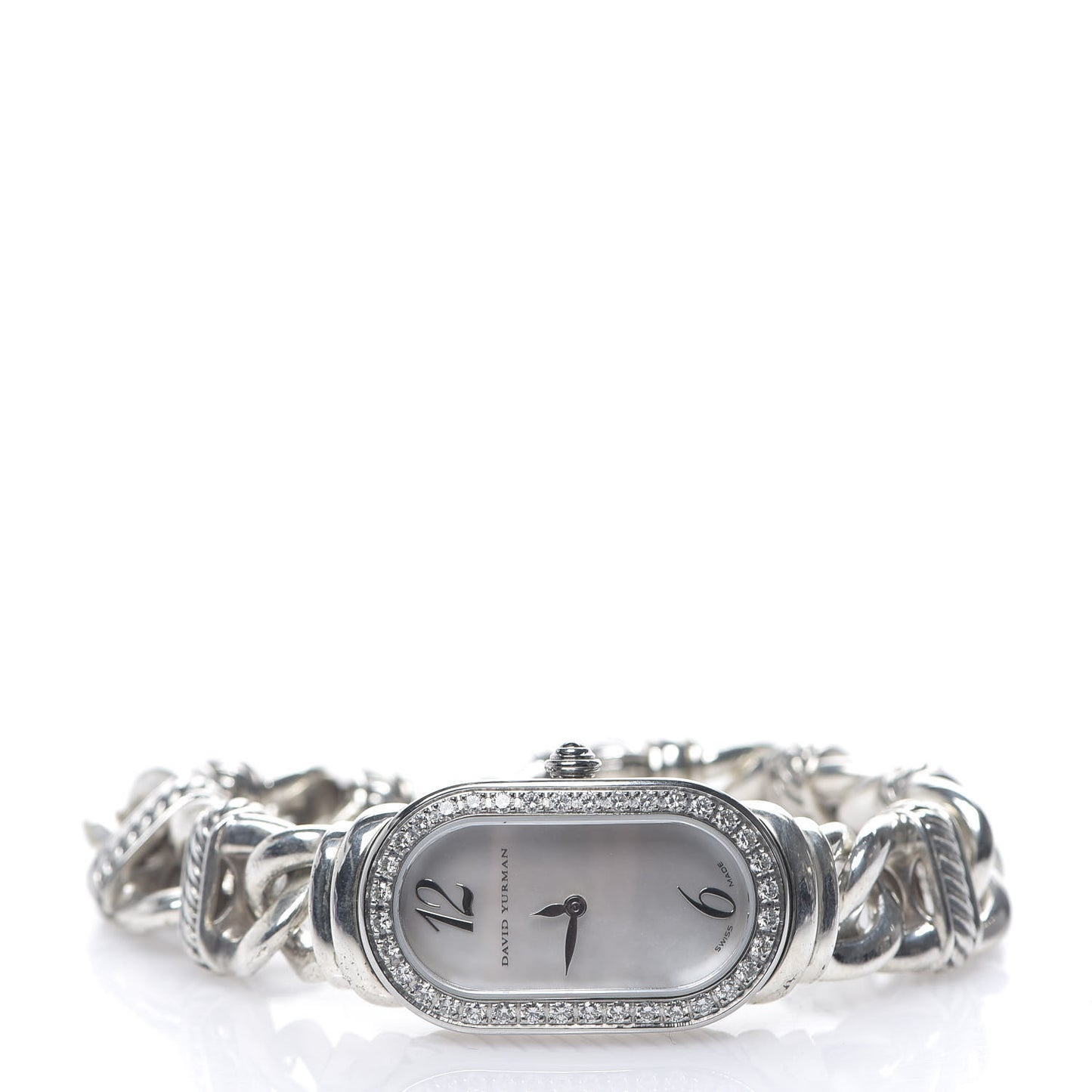 Stainless Steel Sterling Silver Diamond Bezel Mother of Pearl 20mm Madison Cable Quartz Watch