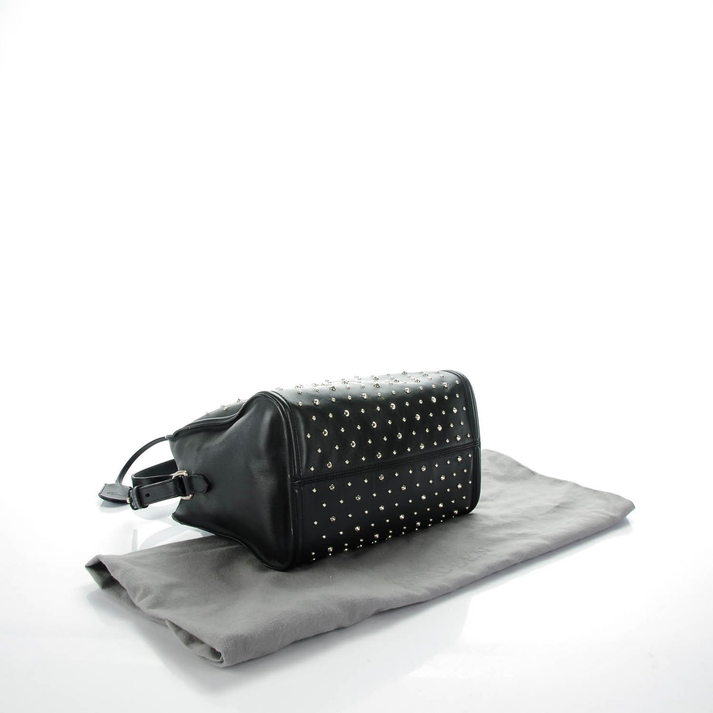 Calfskin Small Studded Padlock Zip Around Tote Black