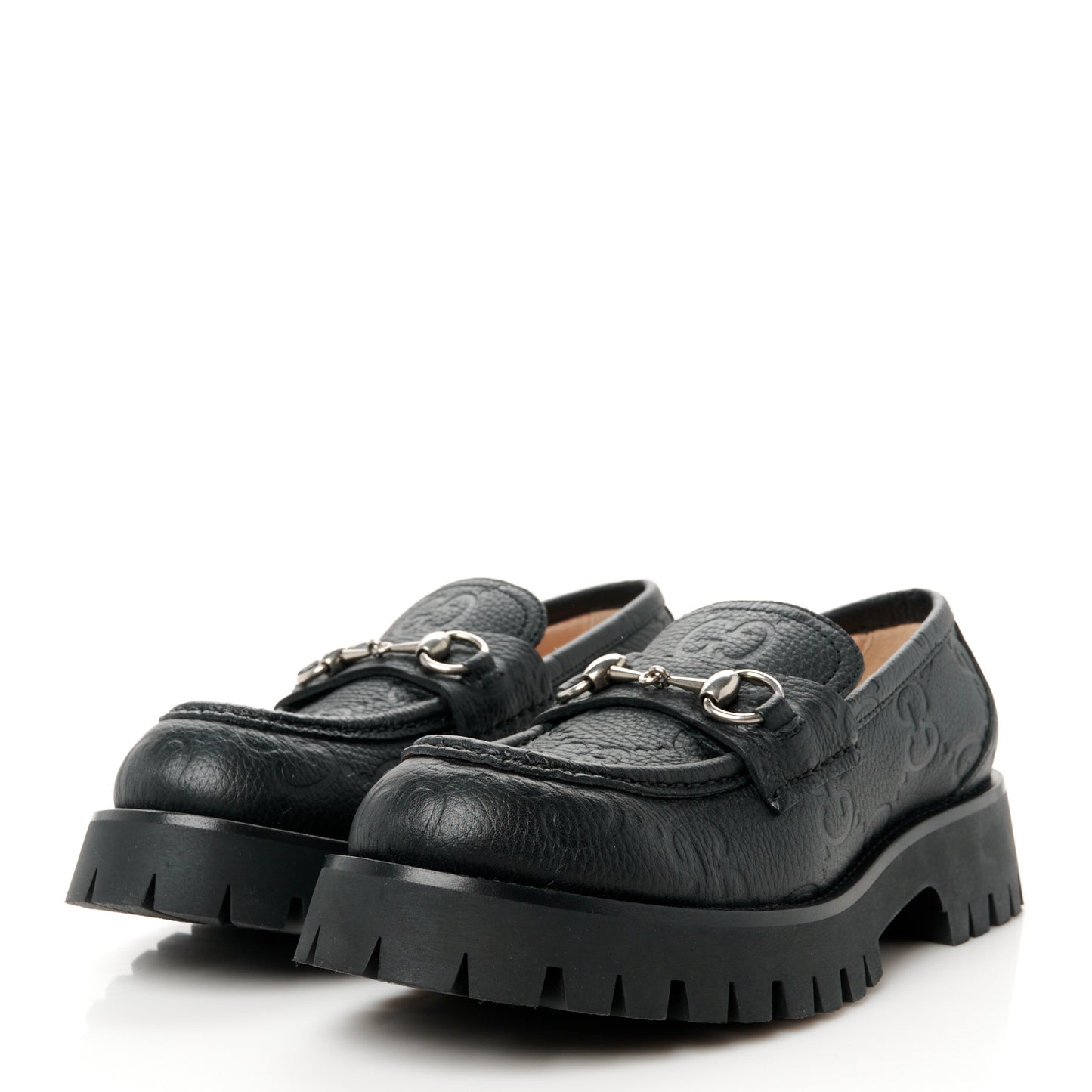 Piuma Calfskin Embossed Womens Platform Lug Sole Loafers 39.5 Black