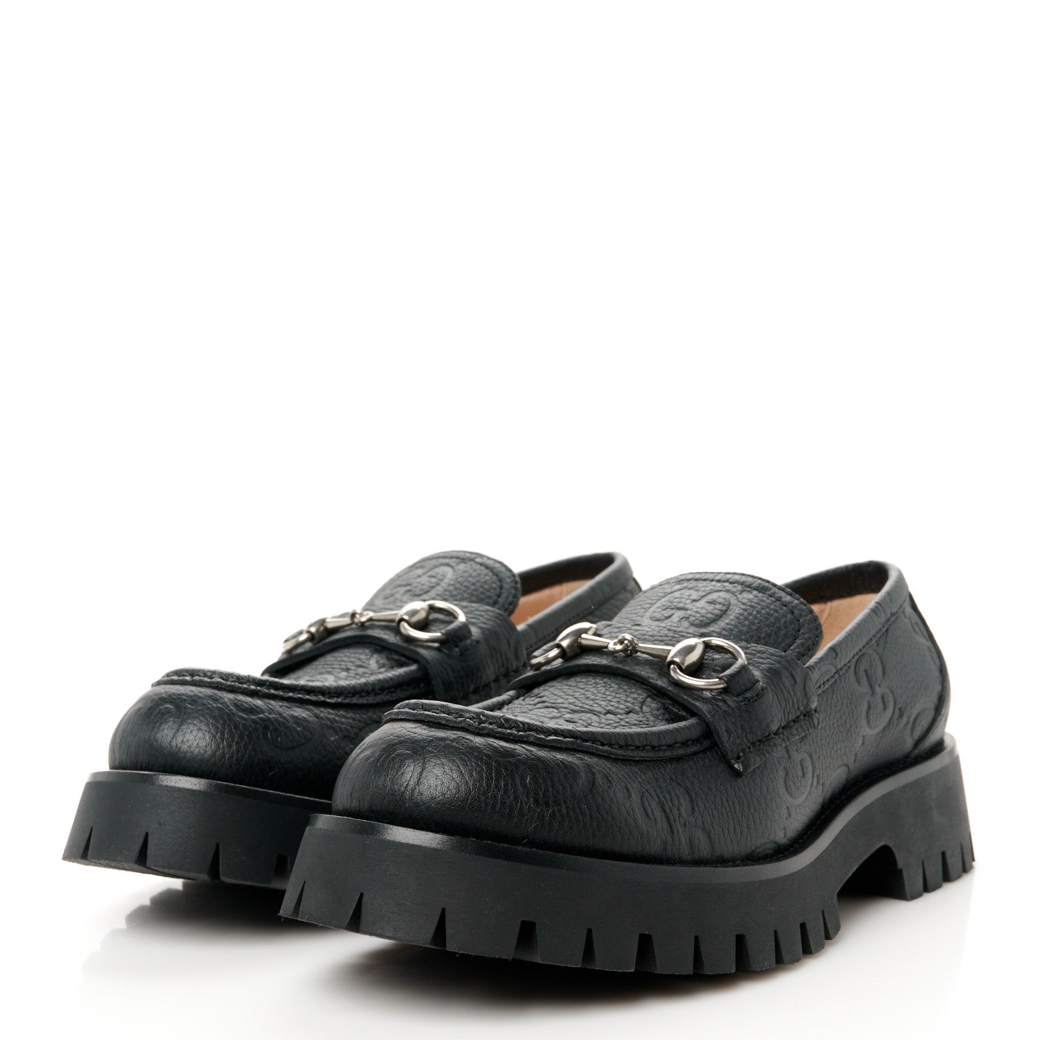 Gucci Piuma Calfskin Embossed Womens Platform Lug Sole Loafers 39.5 Black 3 of 10