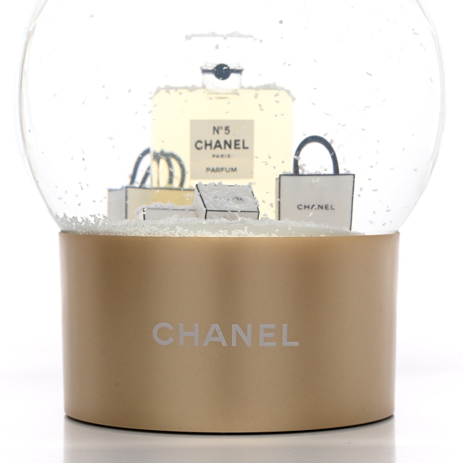 Chanel Glass N°5 Perfume Bottle Snow Globe Gold 8 of 9