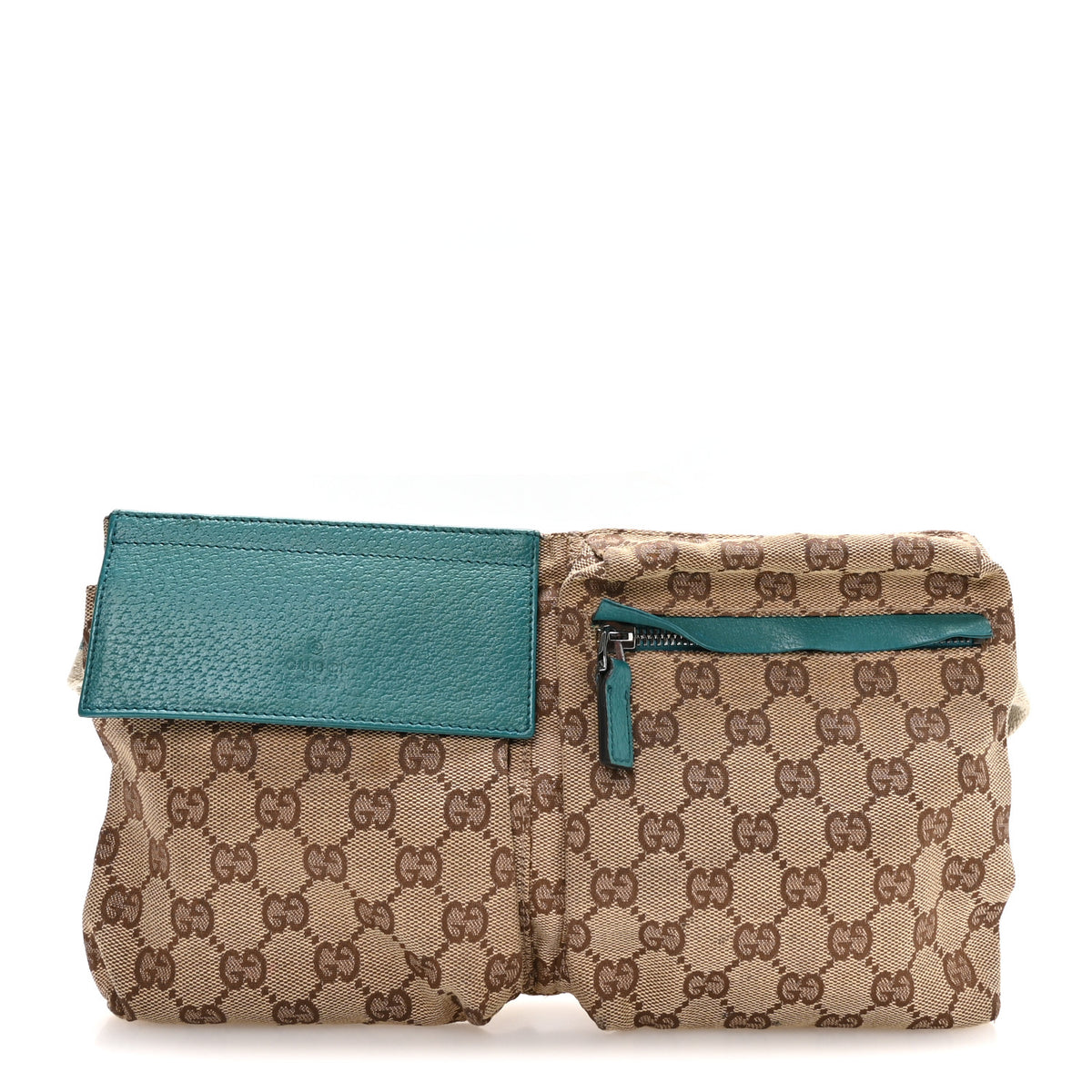 Gucci GG Monogram Web Double Pocket Belt Bag Turquoise 1 of 10