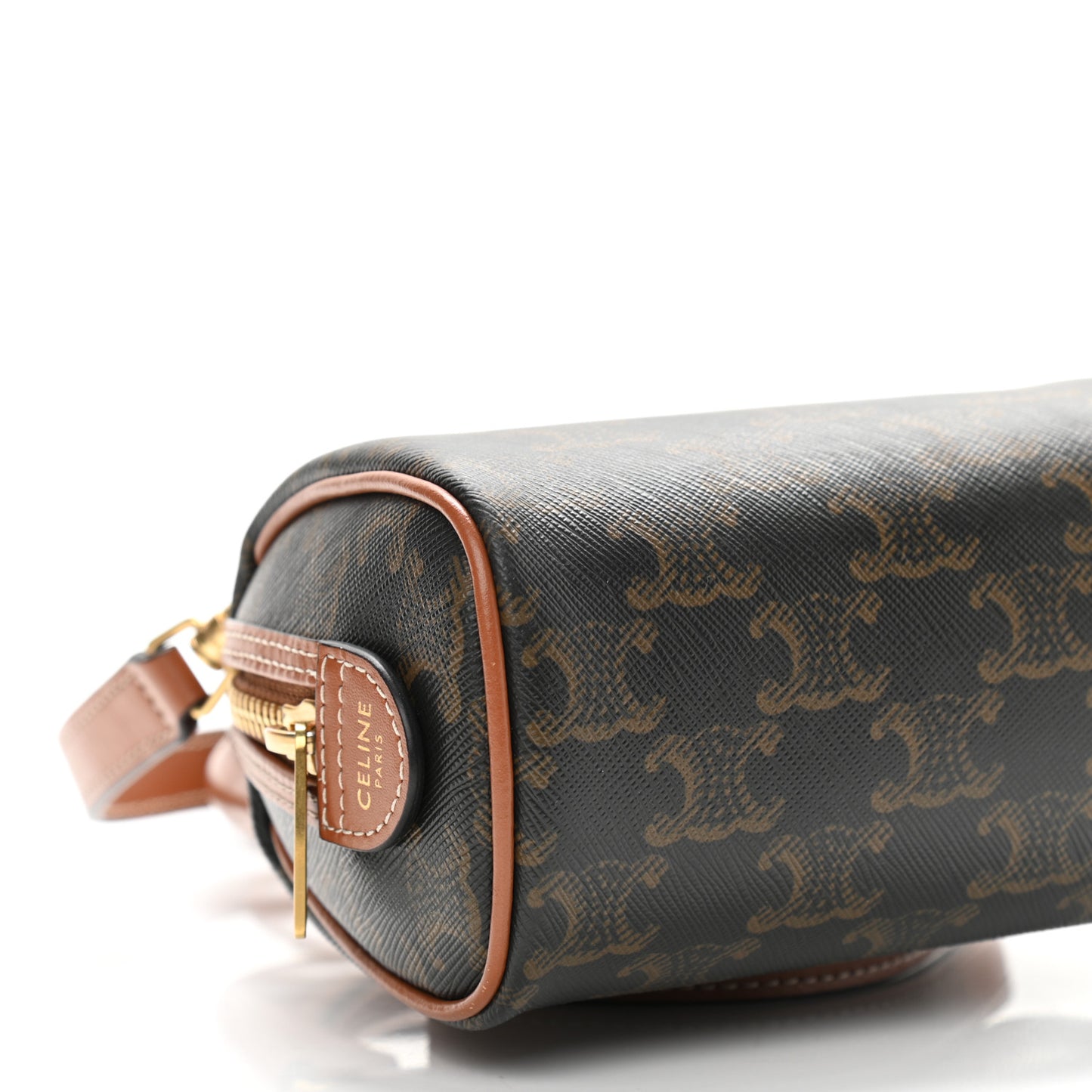 Triomphe Canvas Calfskin Mini Boston Bag Tan