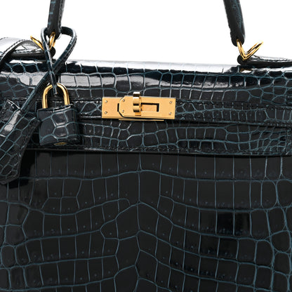 Hermes Shiny Niloticus Crocodile Kelly Sellier 25 Vert Rousseau 8 of 10