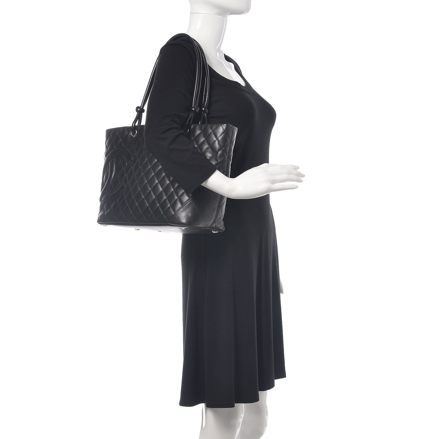 Calfskin Quilted Large Cambon Tote Black