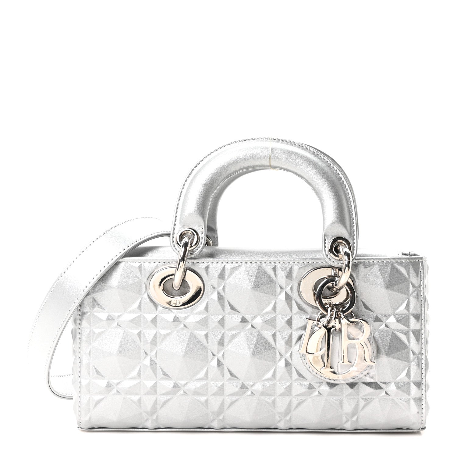 Christian Dior Metallic Calfskin Cannage Diamond Small Lady D-Joy Silver 1 of 10