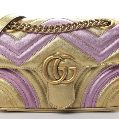 Gucci Metallic Calfskin Matelasse Mini GG Marmont Shoulder Bag Gold Pink 8 of 11