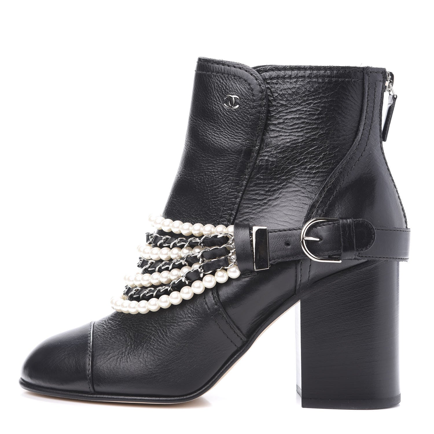 Chanel Calfskin Pearl Cap Toe Short Boots 40 Black 1 of 9
