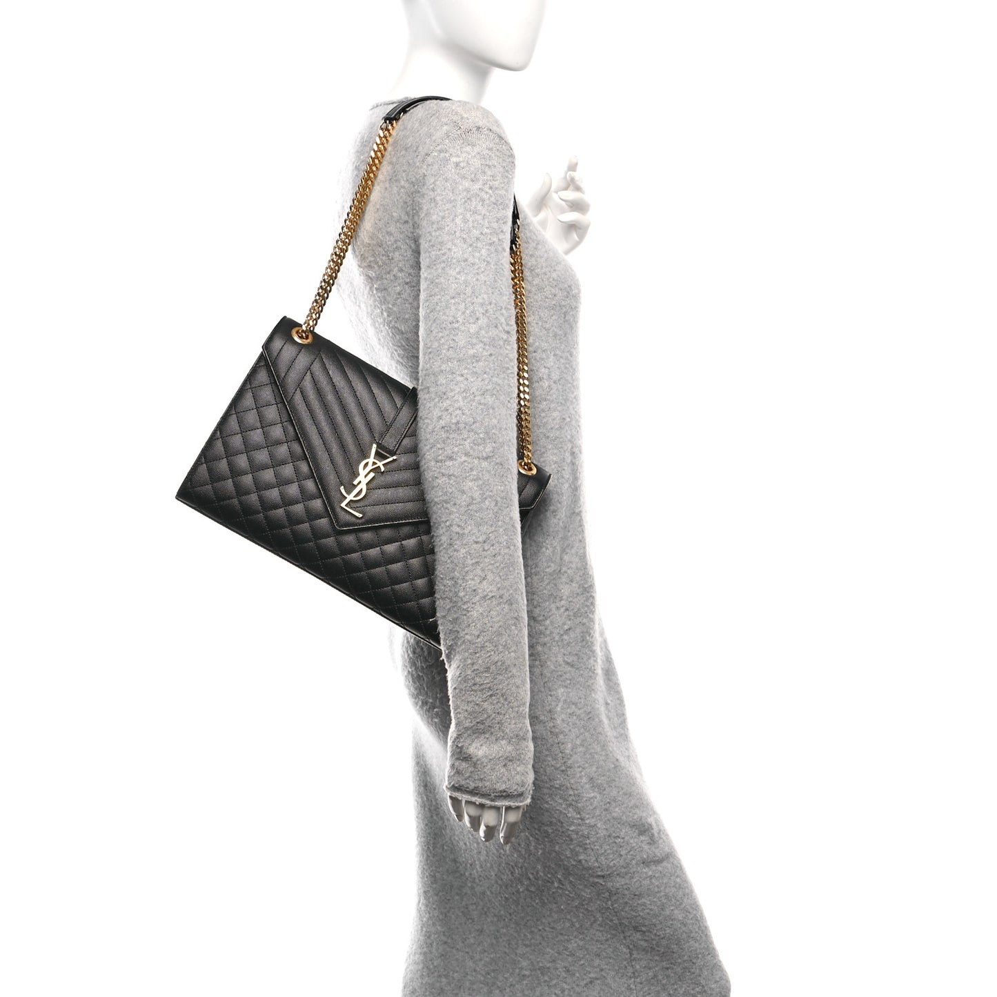 Grain De Poudre Textured Mixed Matelasse Large Triquilt Monogram Satchel Black