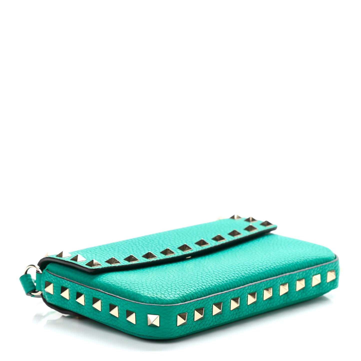 Grainy Calfskin Rockstud Crossbody Pouch Ultra Marine Green
