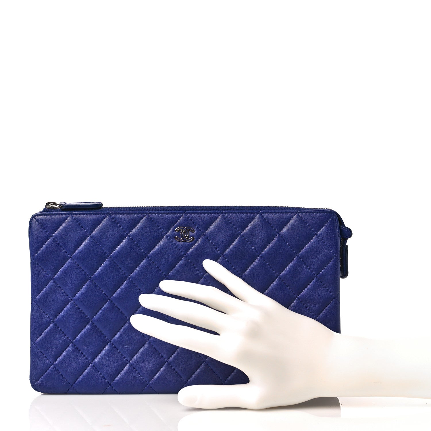 Chanel Lambskin Quilted Large Zipped Clutch Blue 2 of 10