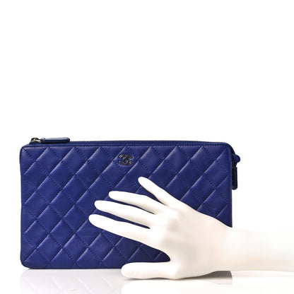 Chanel Lambskin Quilted Large Zipped Clutch Blue 2 of 10