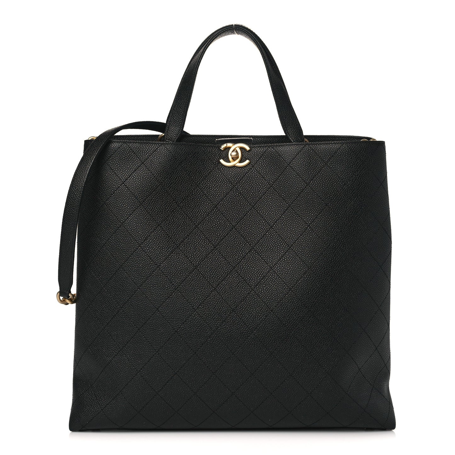 Caviar Stitched Large Shopping Tote Bag Black