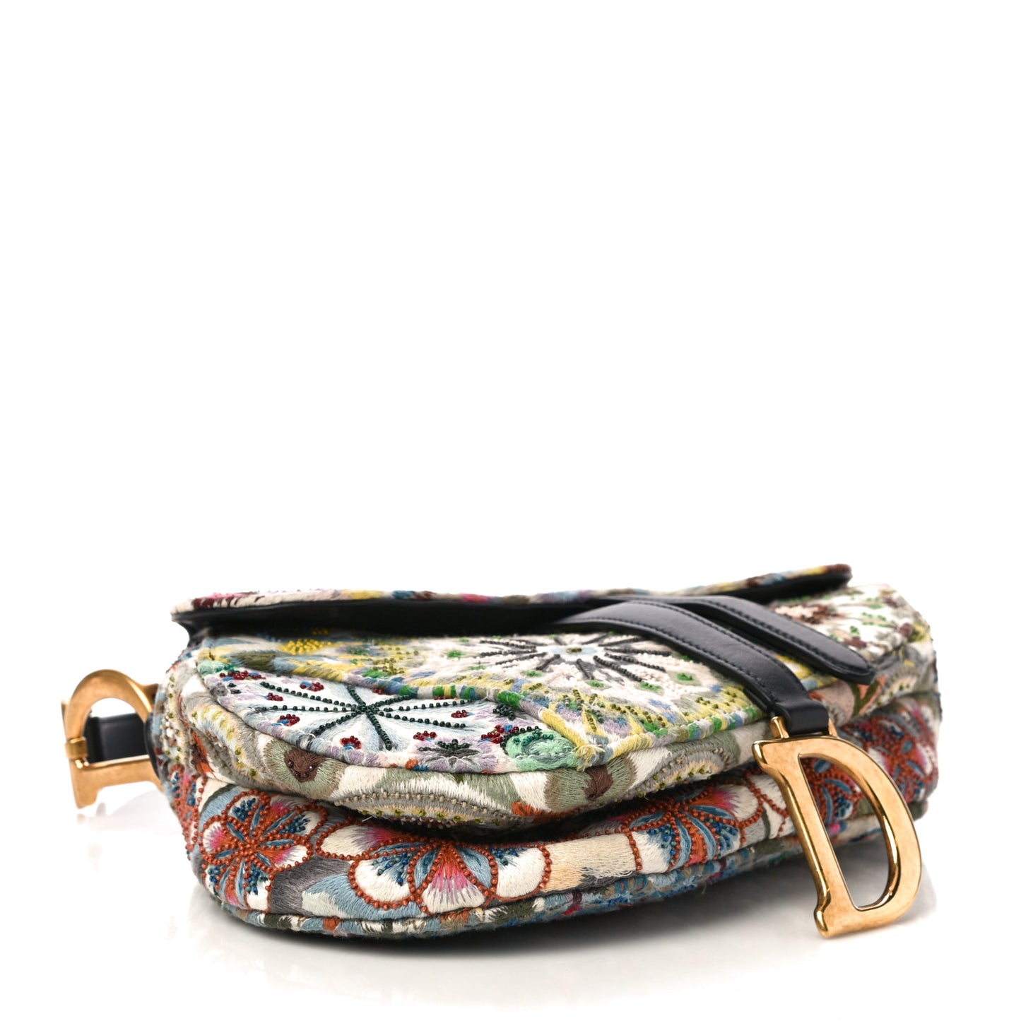 Canvas Embroidered Kaleidiorscopic Saddle Bag Multicolor