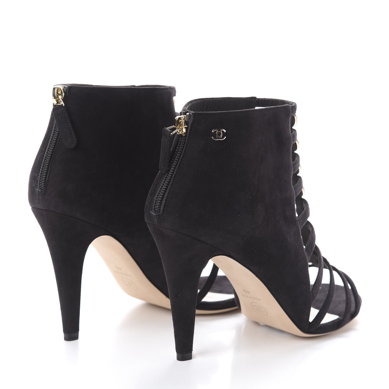 Chanel Suede Pearl Open Toe Caged Ankle Boots 40 Dark Grey 4 of 7