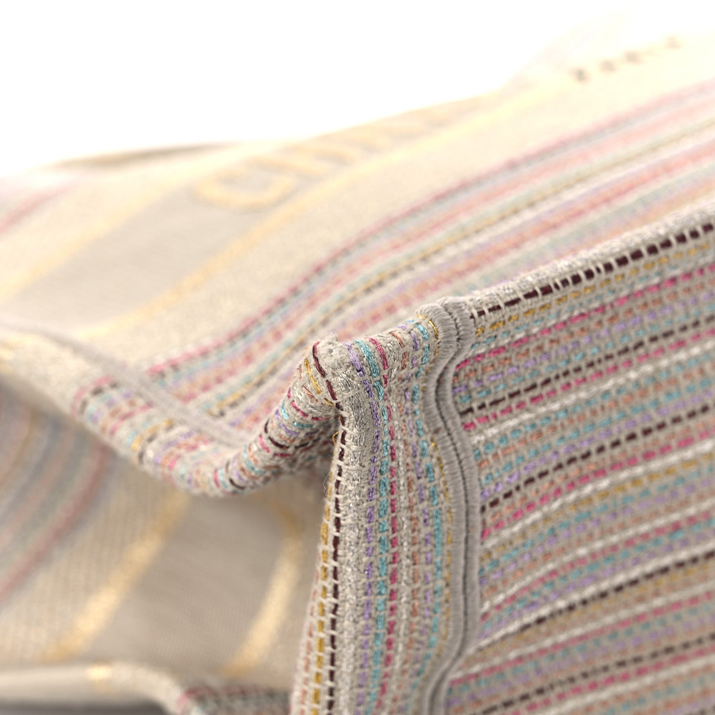 Canvas Embroidered Medium Stripes Book Tote Beige Multicolor