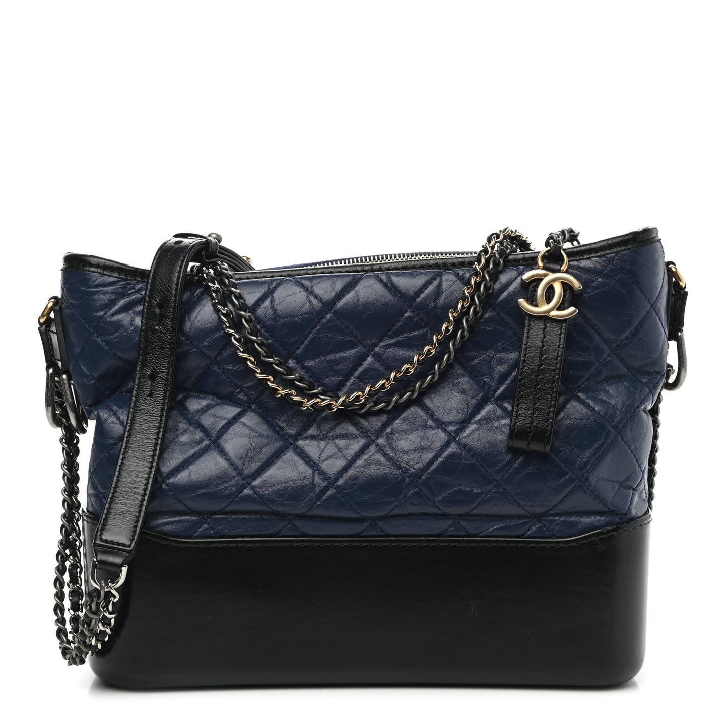 Aged Calfskin Quilted Medium Gabrielle Hobo Navy Black