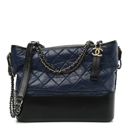 Chanel Aged Calfskin Quilted Medium Gabrielle Hobo Navy Black 1 of 9