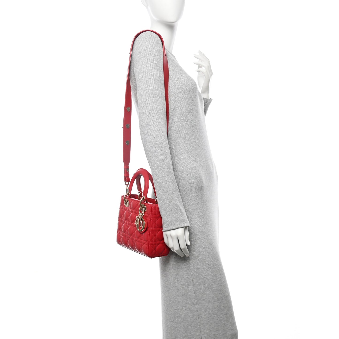 Lambskin Cannage Small Lucky Badges My Lady Dior Red