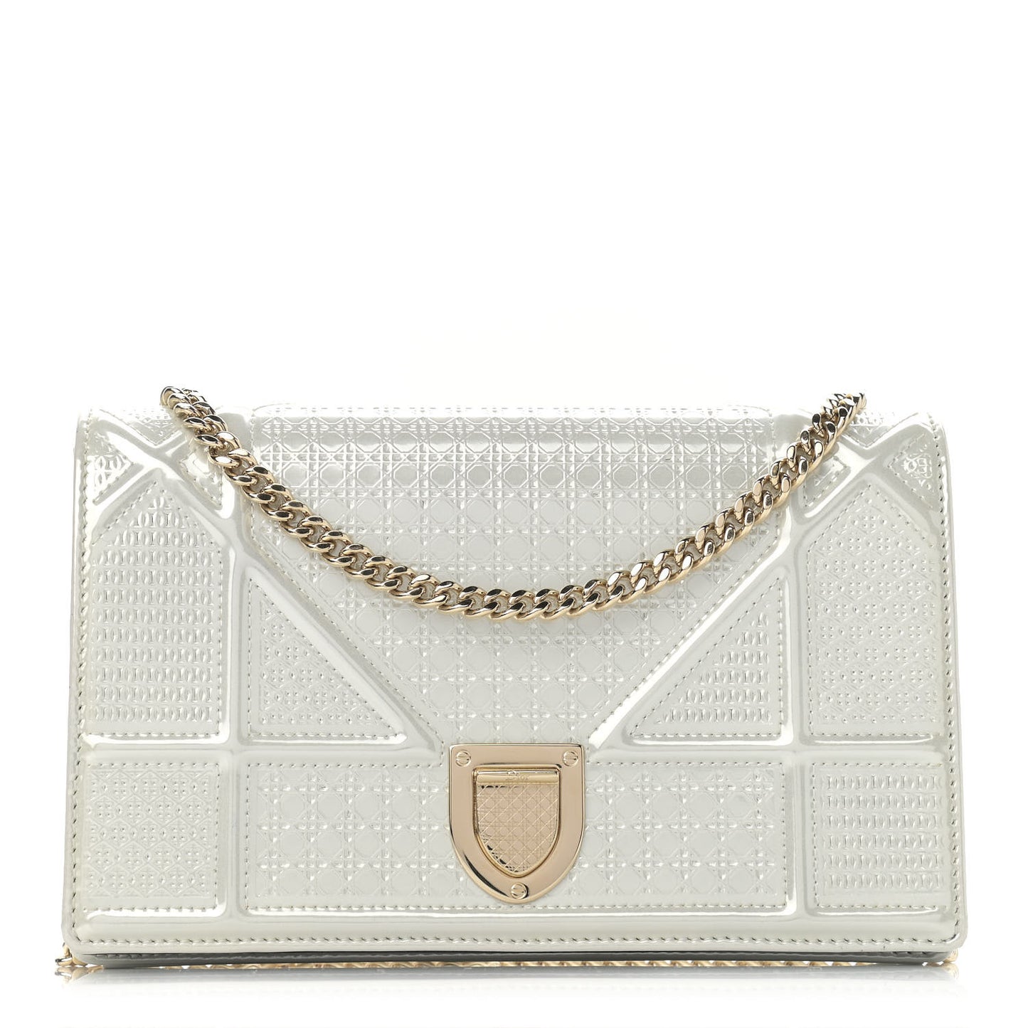 Patent Micro-Cannage Diorama Wallet on Chain Pouch White